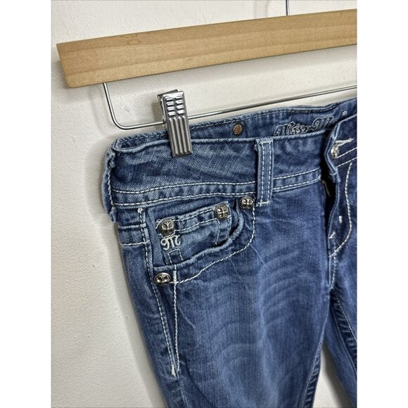 Miss Miss Women’s 28x32 Blue Denim Jeans Straight Embroidered Stretch - Picture 4 of 8